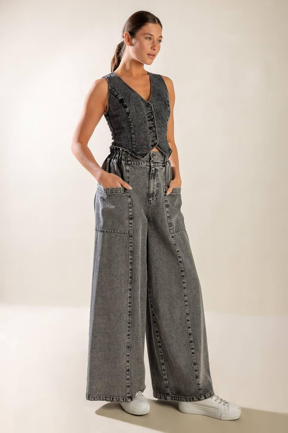 Exploring the City Denim Vest in black, view 7 — Soul Flow Apparel