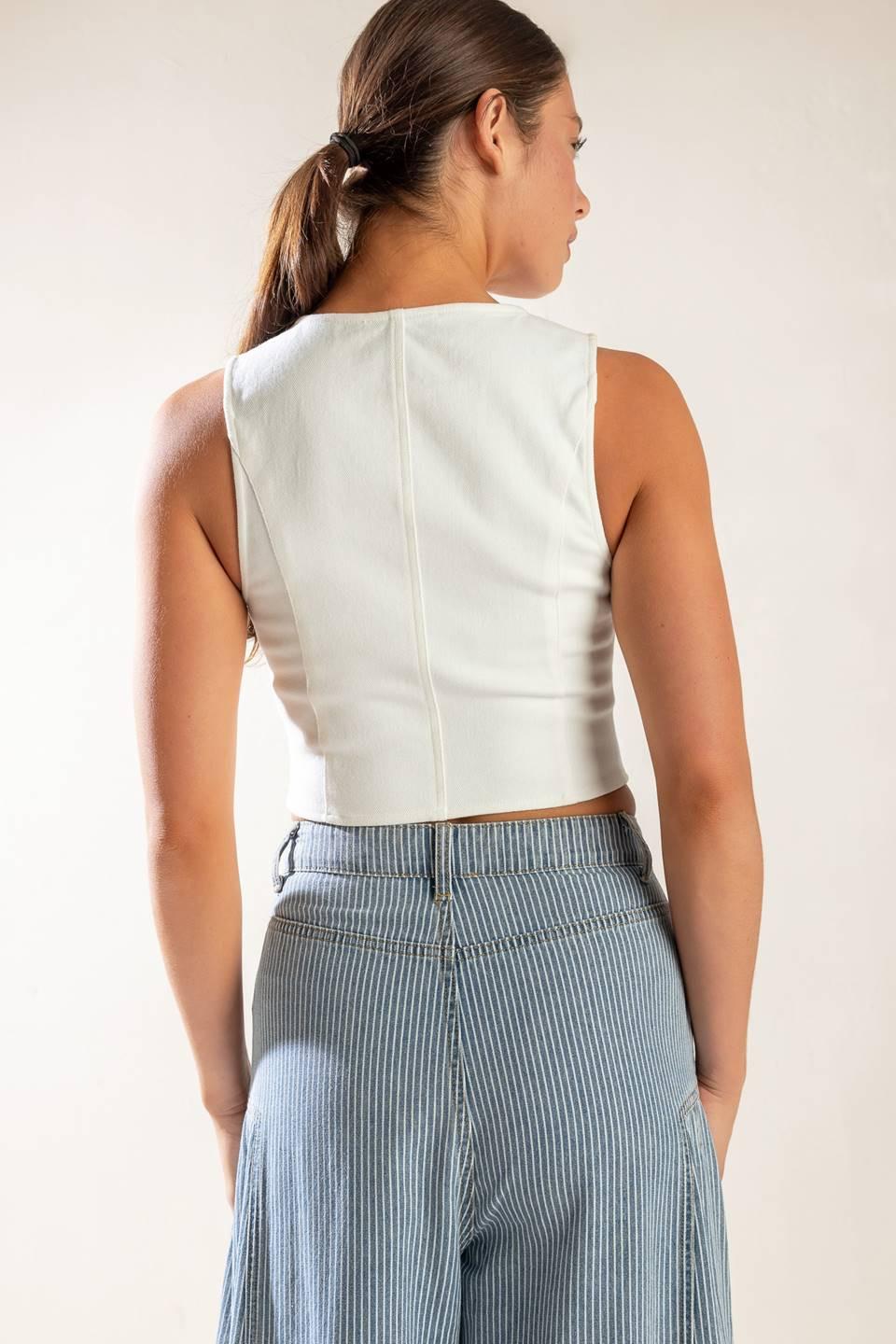 The Lily's Secret Denim Vest in white, view 6 — Soul Flow Apparel