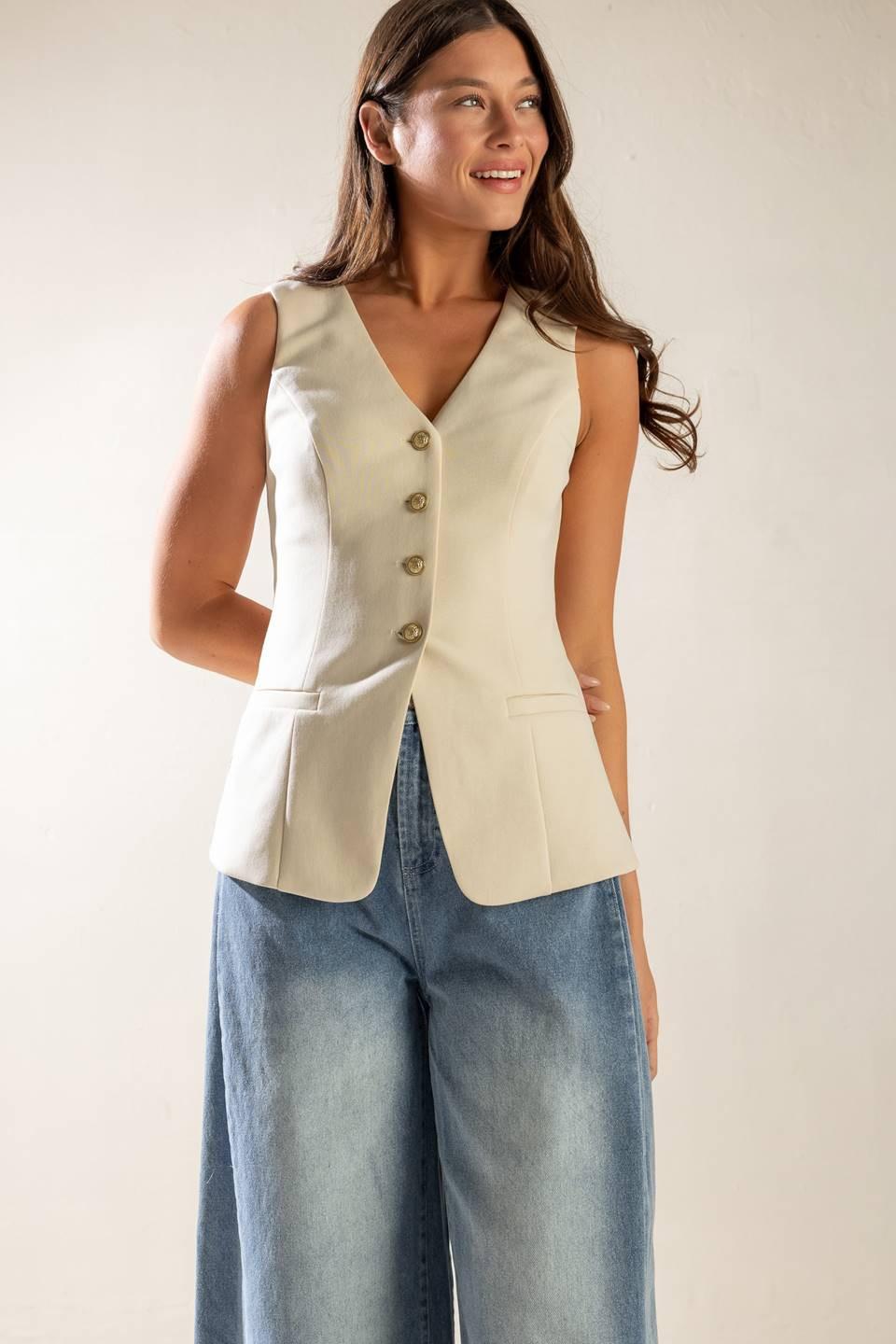 Where You Belong Woven Vest in ecru, view 6 — Soul Flow Apparel
