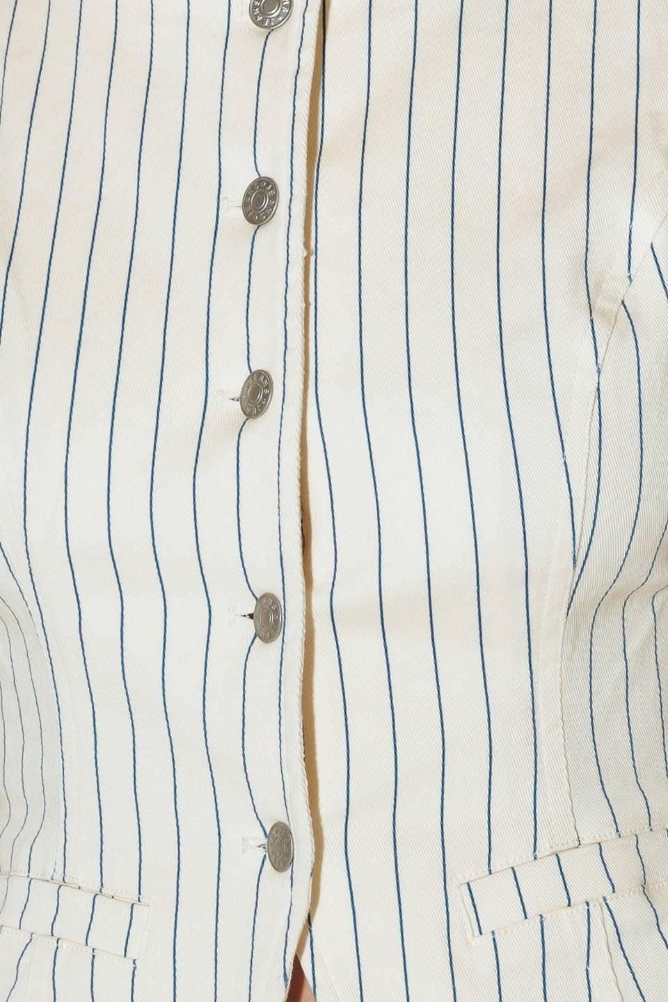 Coffee Run Striped Woven Vest in cream blue, fabric swatch — Soul Flow Apparel