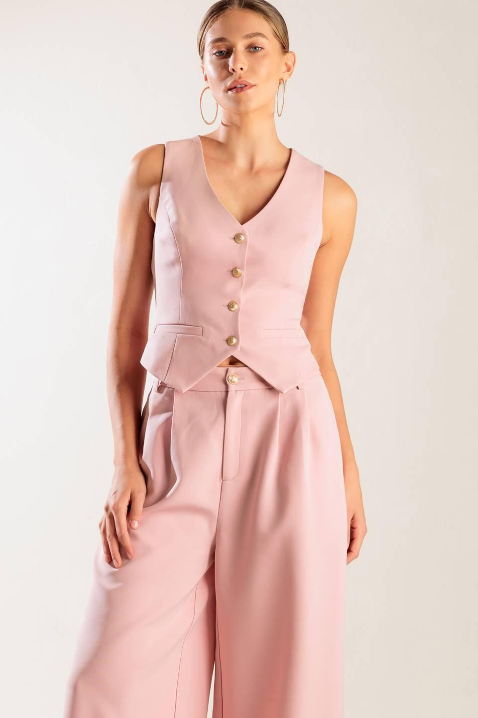 In My Own World Woven Vest in light pink, view 2 — Soul Flow Apparel