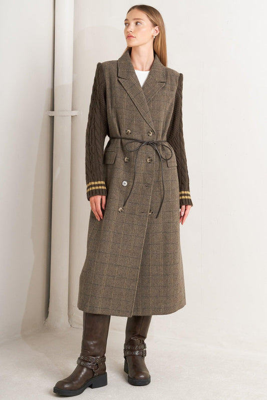 Fieldline Heritage Woven Midi Coat in brown, view 1 — Soul Flow Apparel