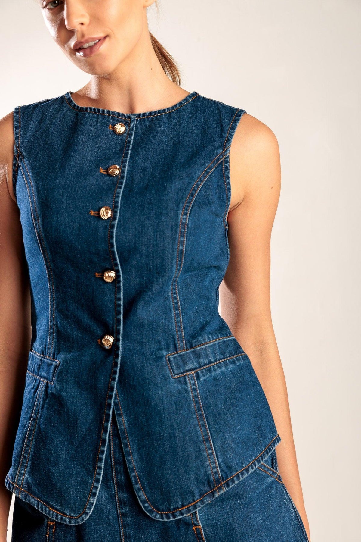 Drive-In Movie Denim Vest in indigo, view 5 — Soul Flow Apparel