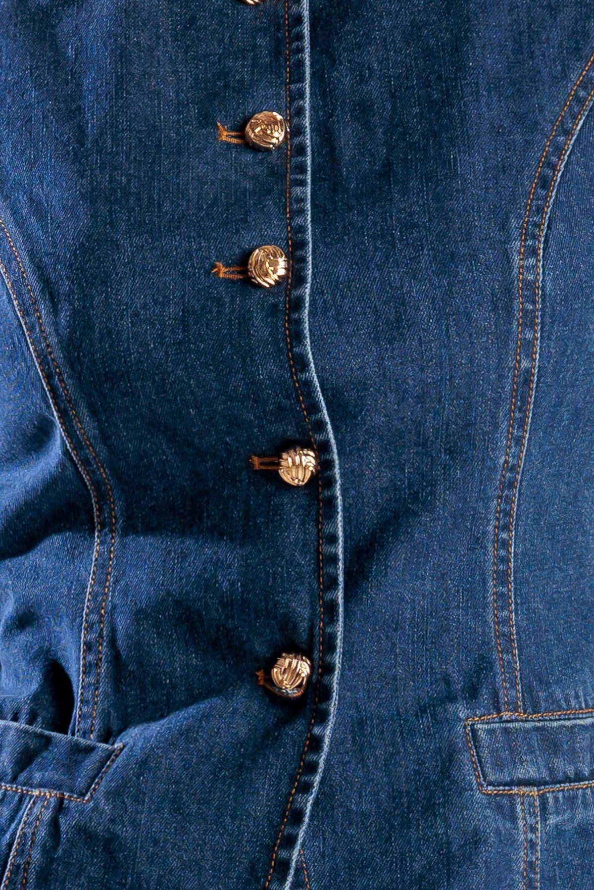 Drive-In Movie Denim Vest in indigo, fabric swatch — Soul Flow Apparel