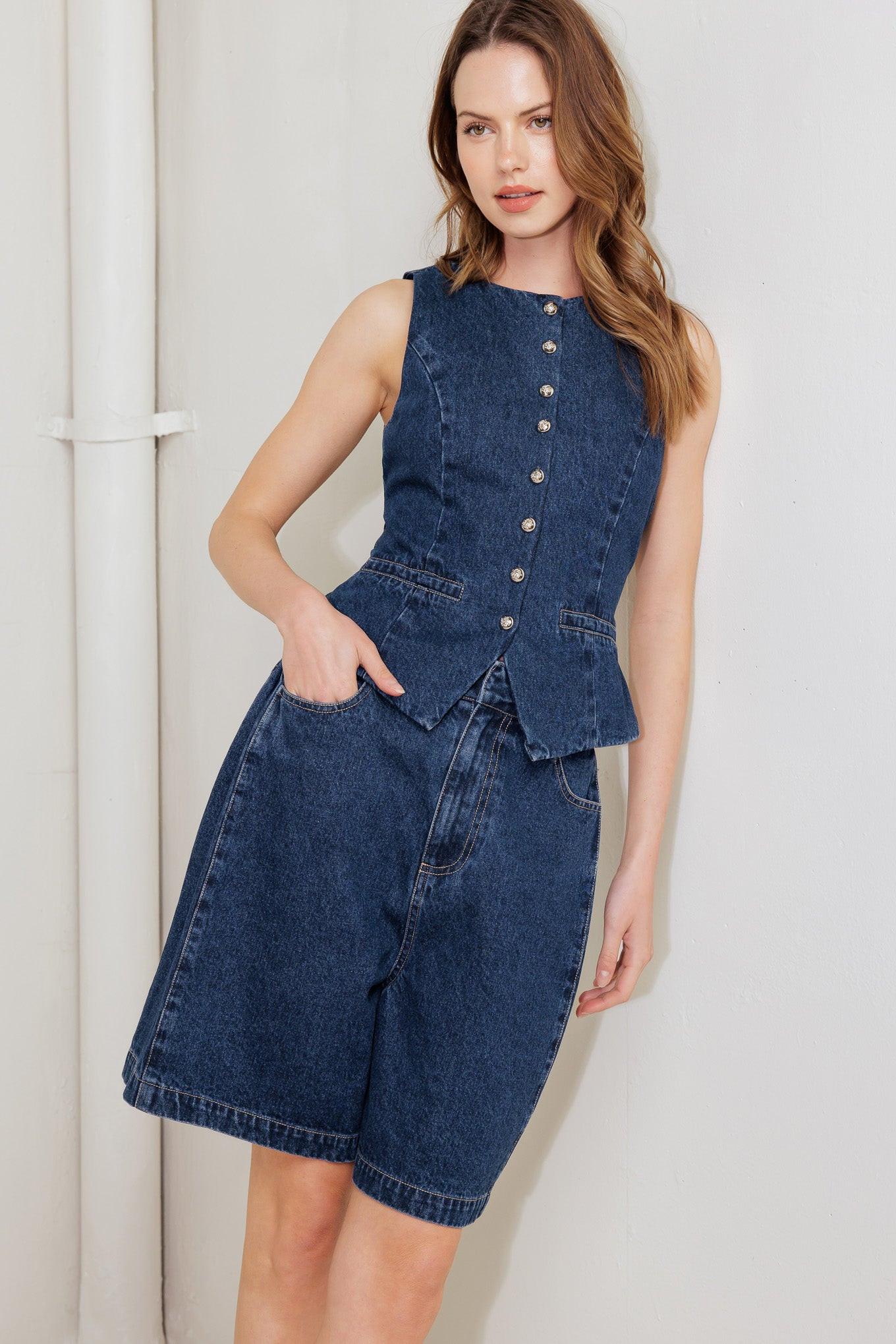 Coffee Petal Denim Vest, view 1 — Soul Flow Apparel