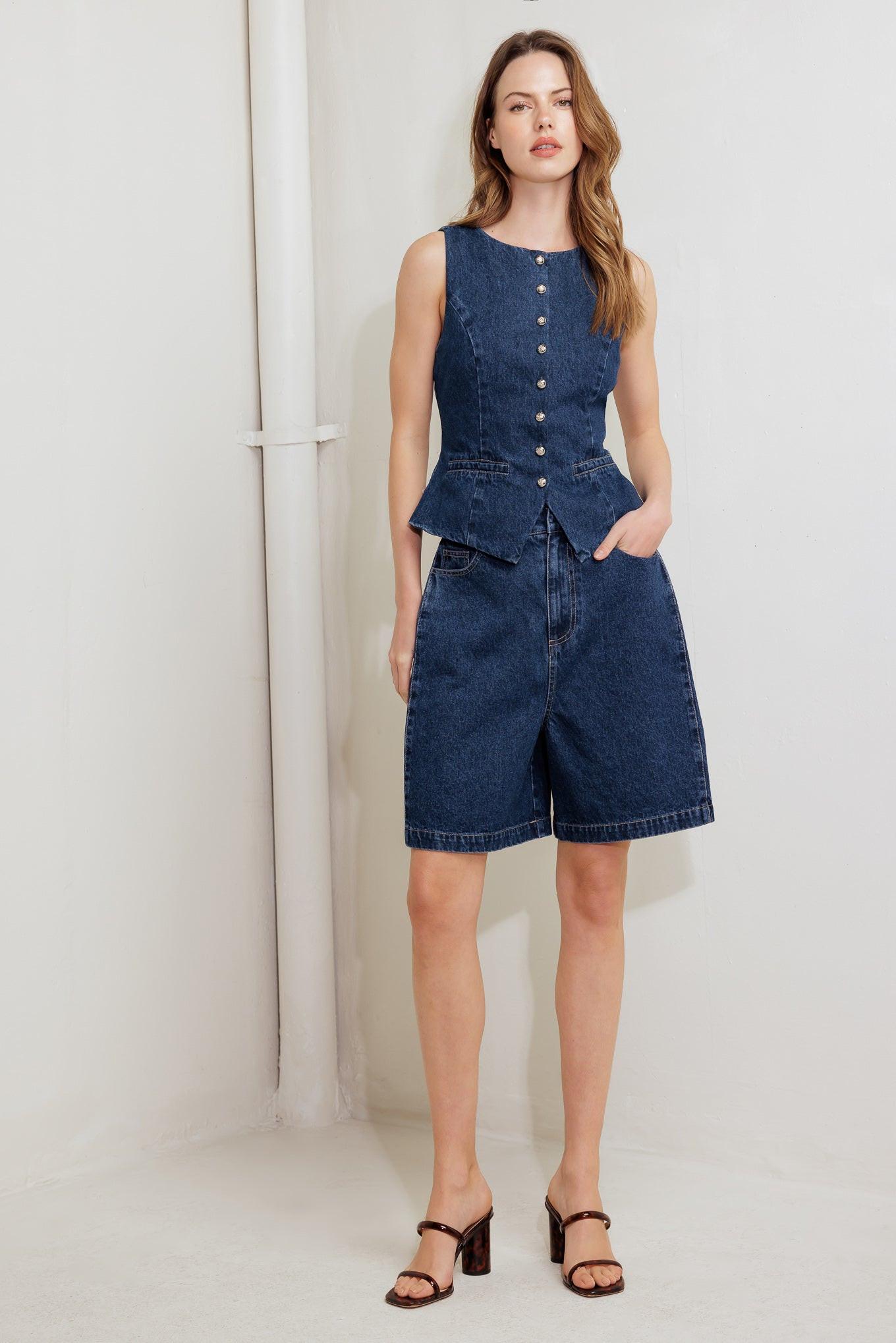 Coffee Petal Denim Vest, view 2 — Soul Flow Apparel