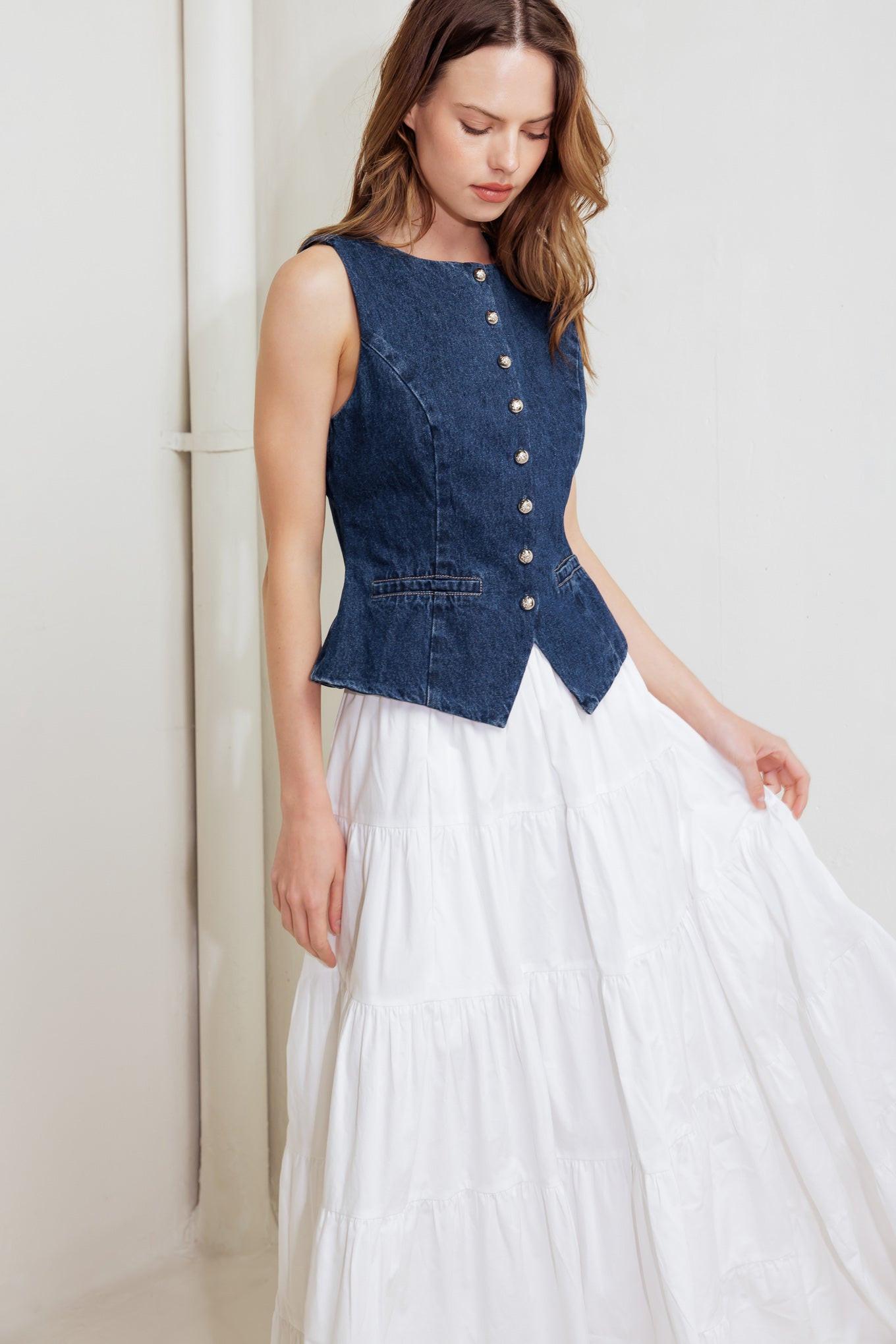 Coffee Petal Denim Vest, view 4 — Soul Flow Apparel