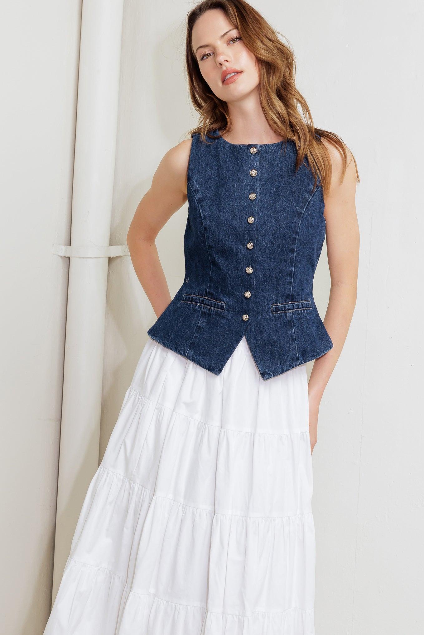 Coffee Petal Denim Vest, view 7 — Soul Flow Apparel