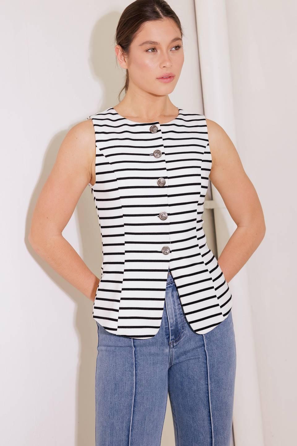 Wildflower Wander Woven Vest in white black, view 2 — Soul Flow Apparel