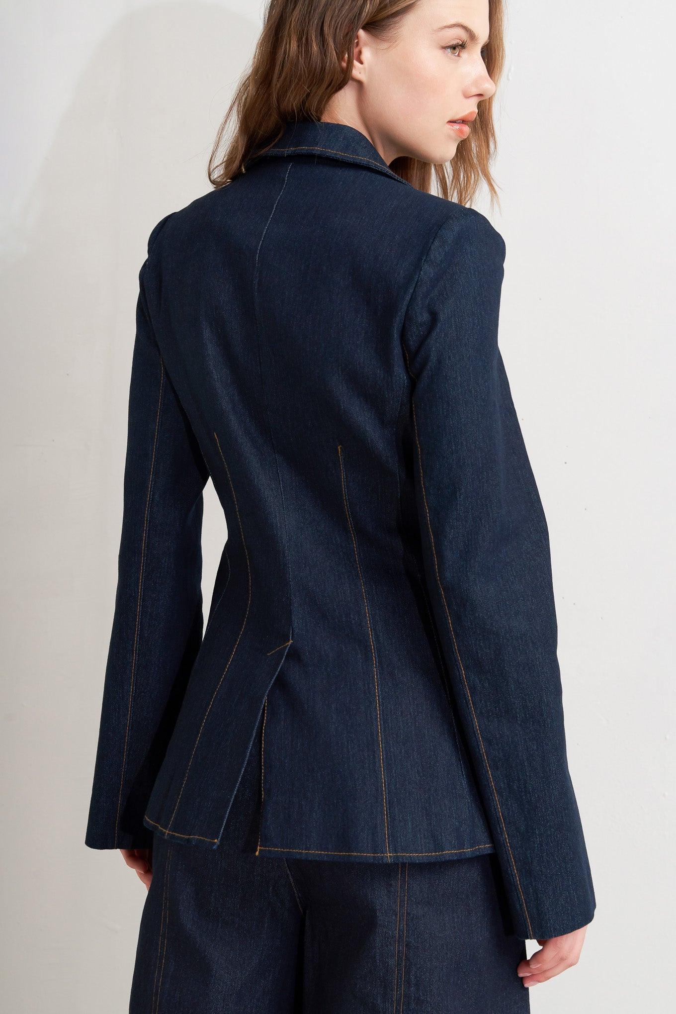 Urban Panel Denim Blazer in dark, view 2 — Soul Flow Apparel