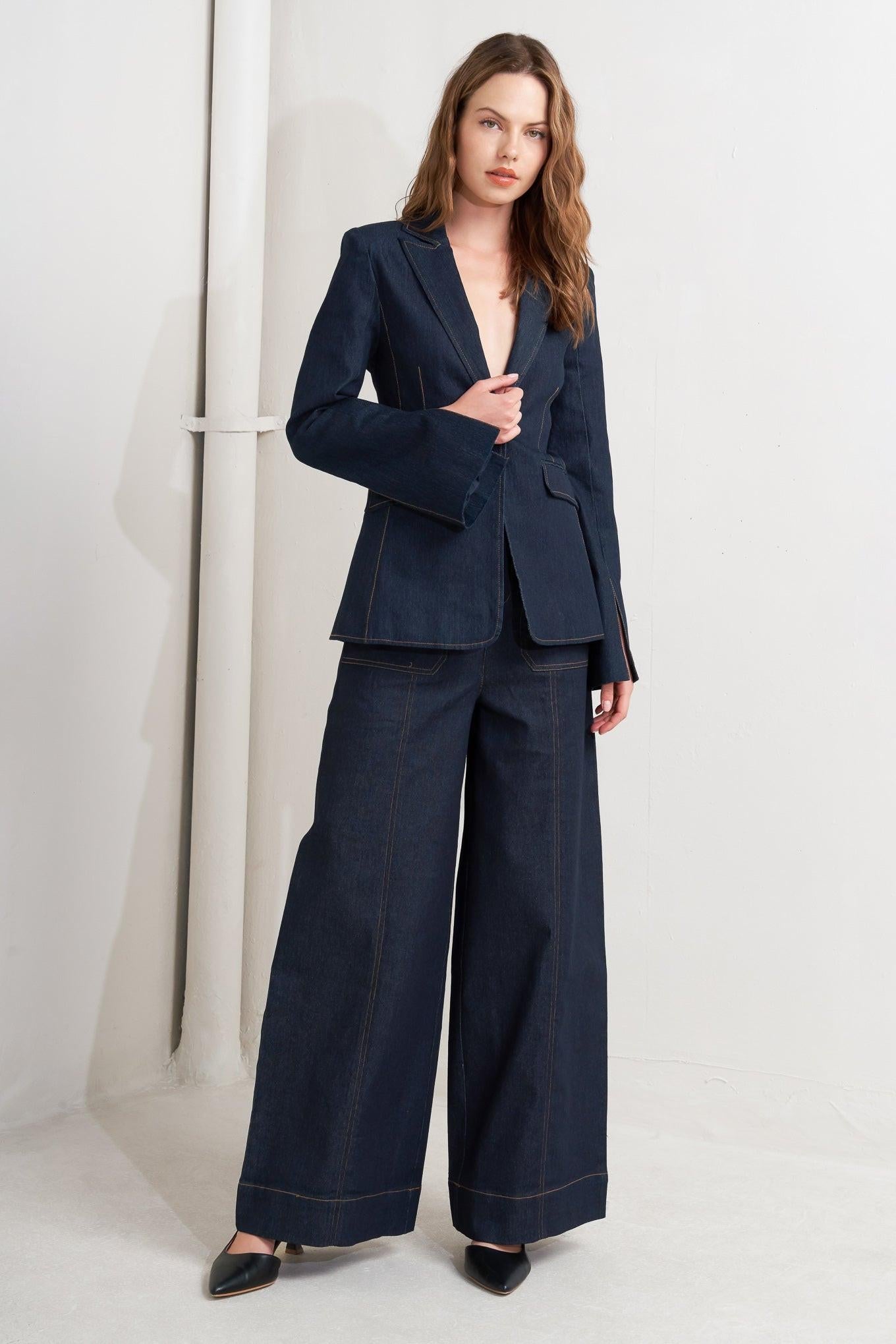 Urban Panel Denim Blazer in dark, view 3 — Soul Flow Apparel