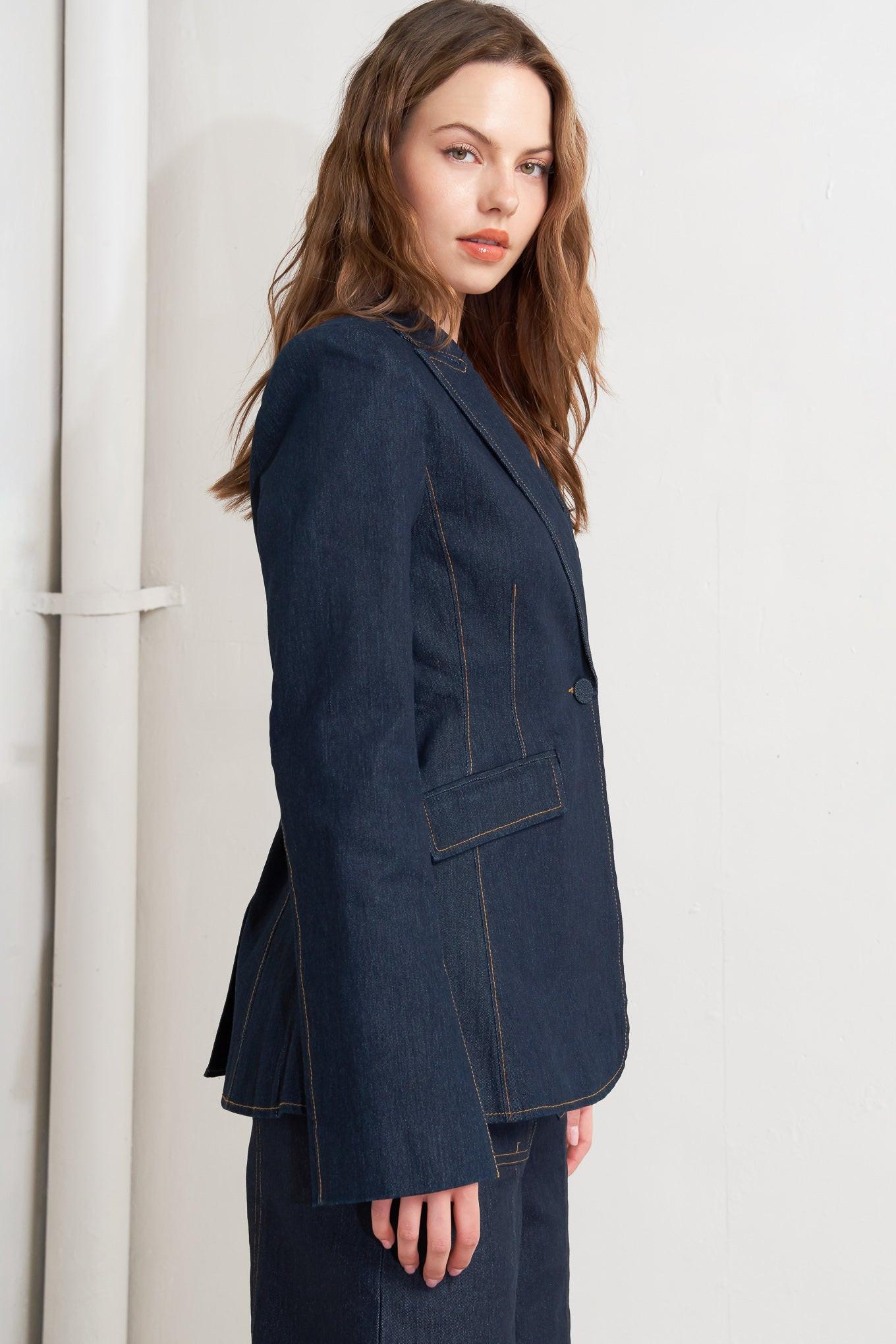 Urban Panel Denim Blazer in dark, view 5 — Soul Flow Apparel