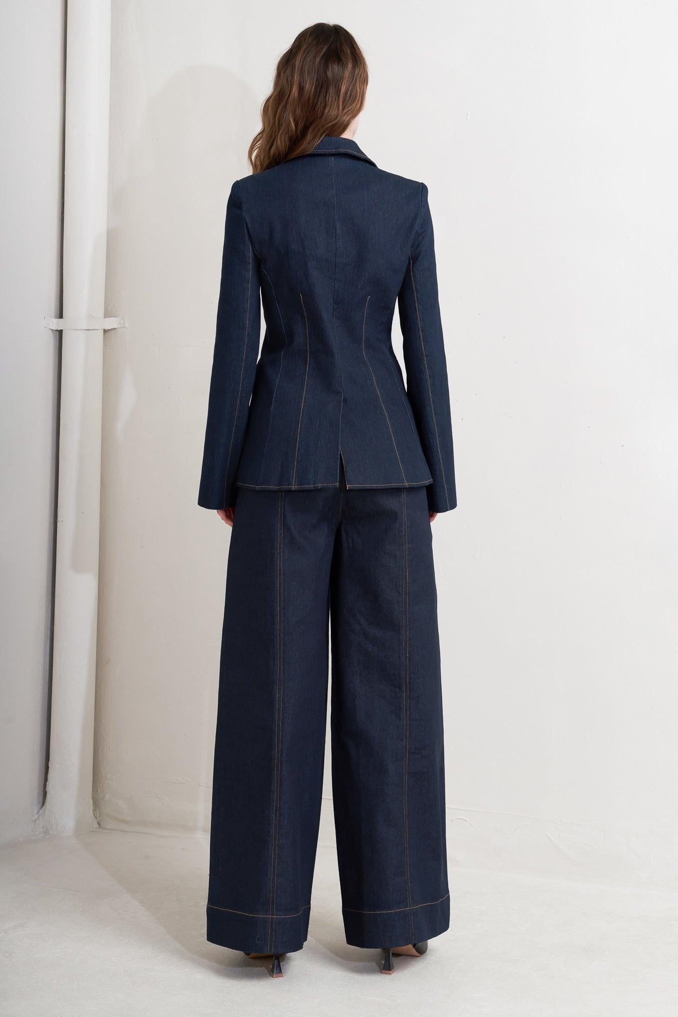 Urban Panel Denim Blazer in dark, view 7 — Soul Flow Apparel