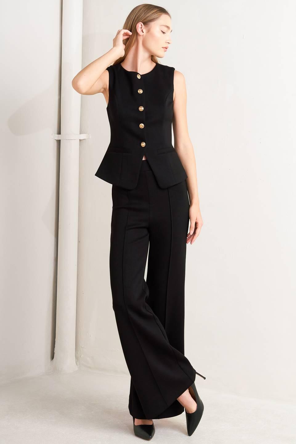 Glossy Glam Woven Vest in black, view 2 — Soul Flow Apparel