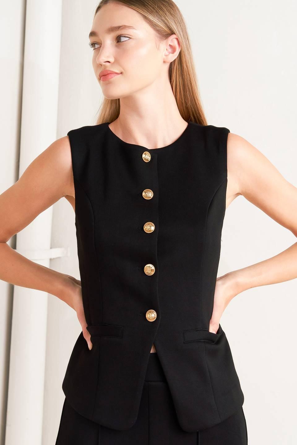Glossy Glam Woven Vest in black, view 5 — Soul Flow Apparel