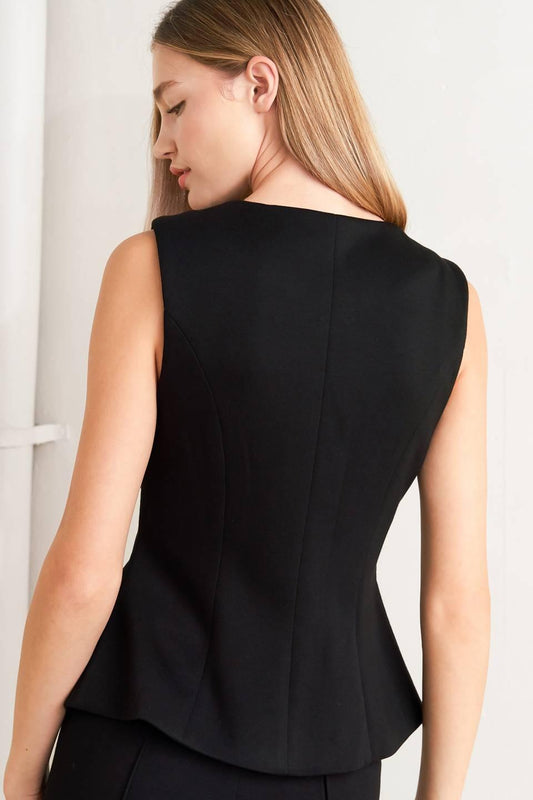 Glossy Glam Woven Vest in black, view 6 — Soul Flow Apparel