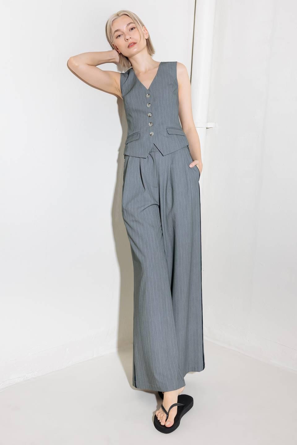 Smile Bright in Grey Woven Vest, view 6 — Soul Flow Apparel