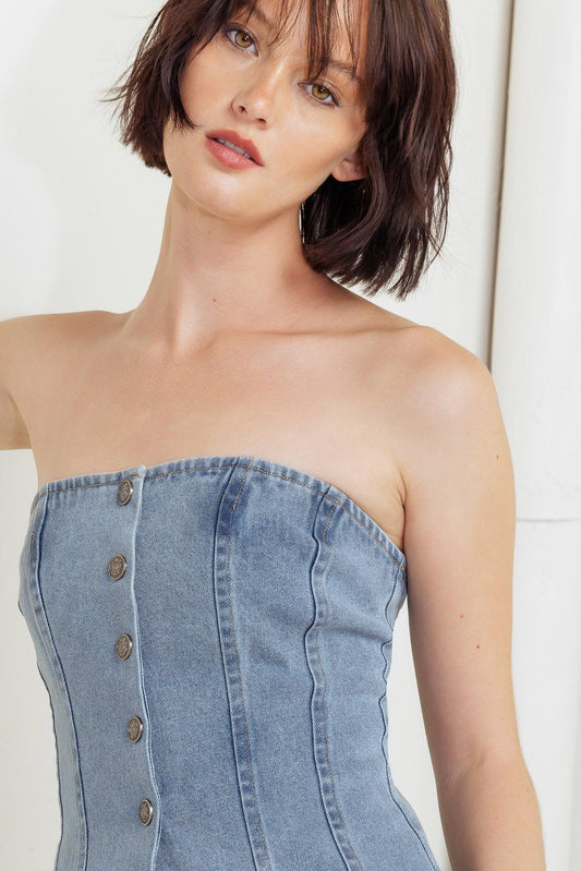 Stitched Silhouette Denim Top in indigo, view 5 — Soul Flow Apparel