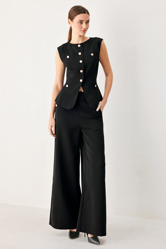 Modern Edge Woven Vest in black, view 6 — Soul Flow Apparel