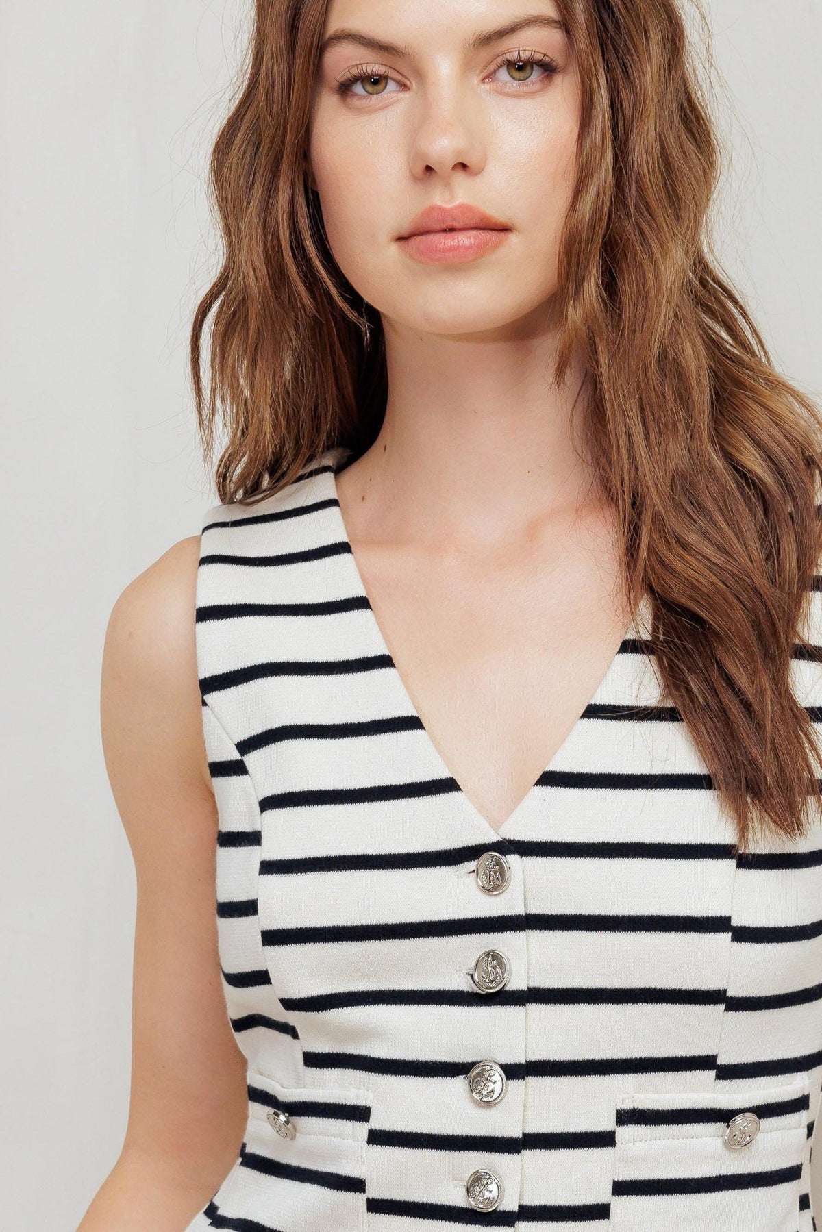 Marine Chic Woven Vest in cream black, view 3 — Soul Flow Apparel