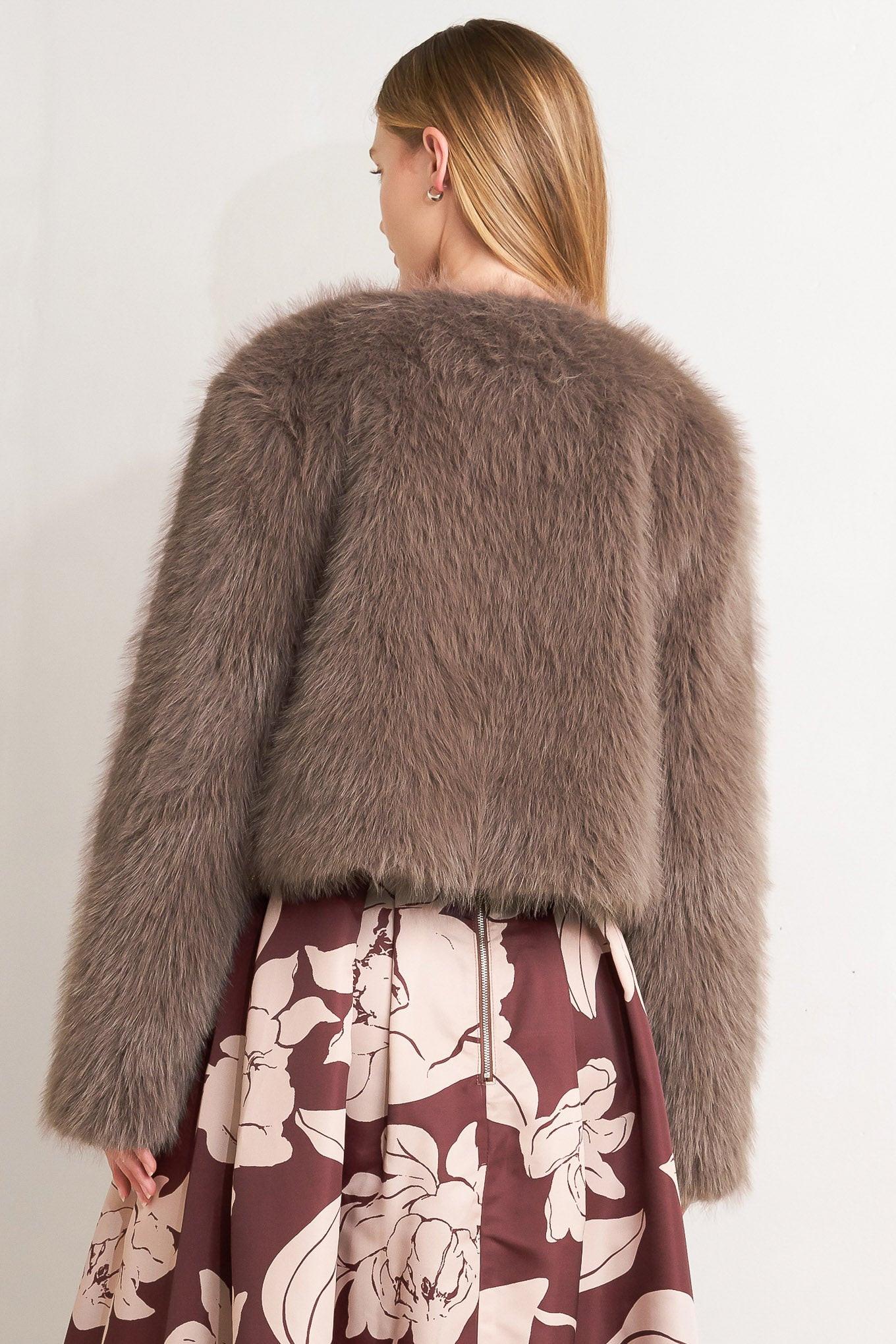 London Flare Mocha Faux Fur Crop Jacket, view 3 — Soul Flow Apparel
