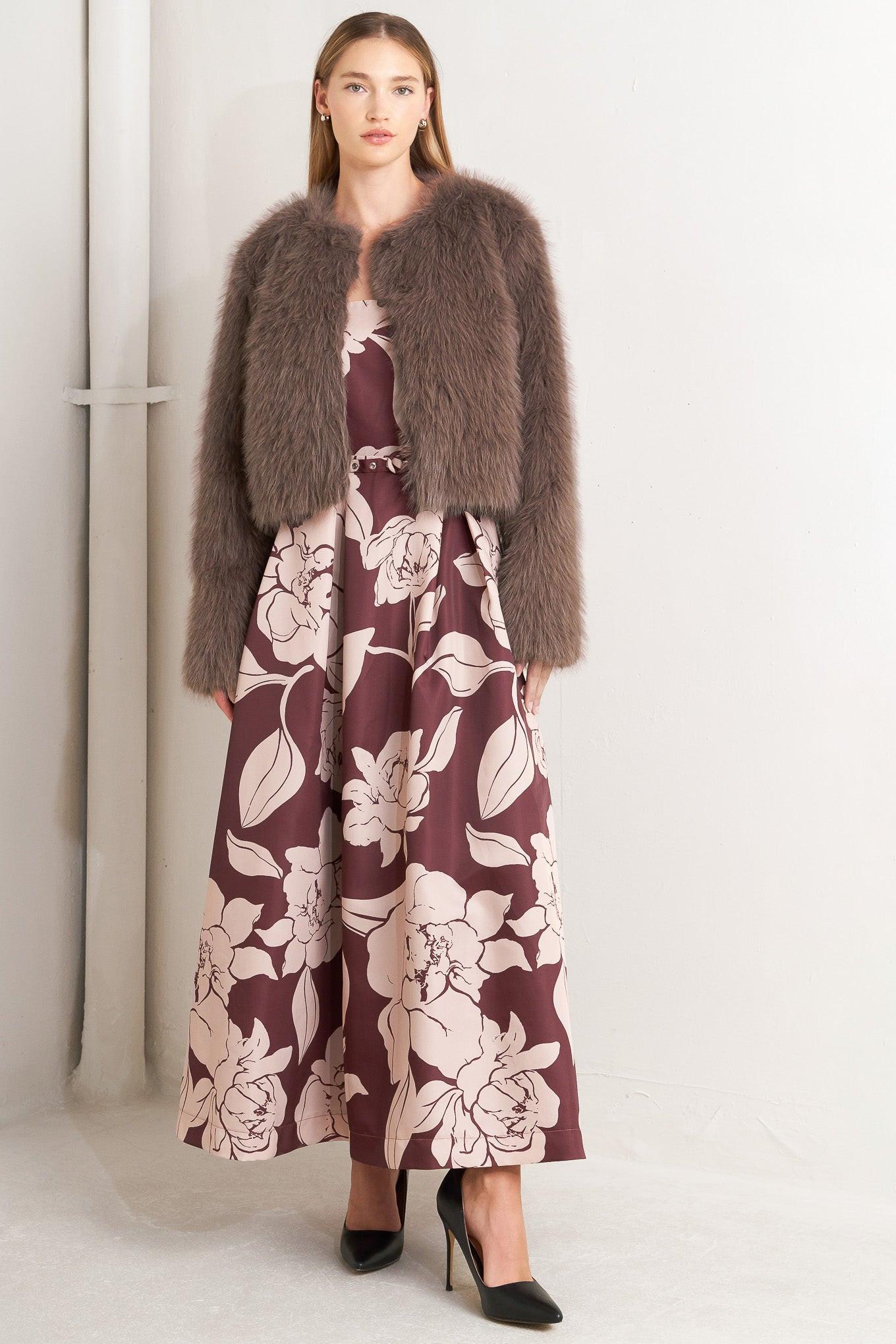 London Flare Mocha Faux Fur Crop Jacket, view 4 — Soul Flow Apparel