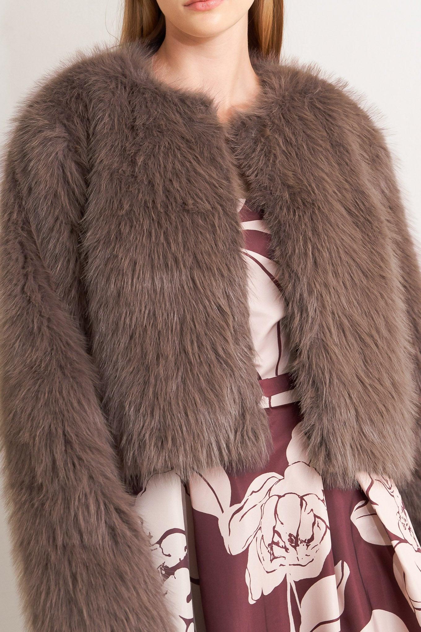 London Flare Mocha Faux Fur Crop Jacket, view 6 — Soul Flow Apparel