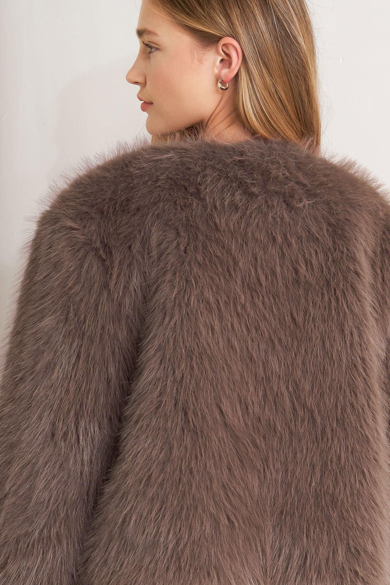 London Flare Mocha Faux Fur Crop Jacket, view 7 — Soul Flow Apparel
