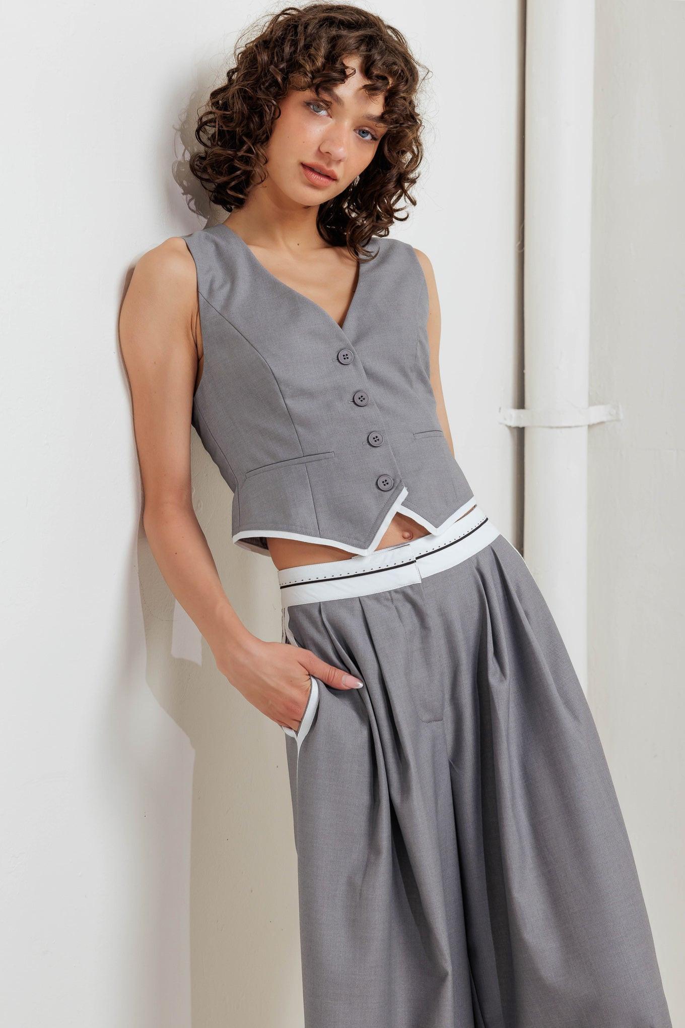 Power Lines Woven Vest in grey, view 1 — Soul Flow Apparel