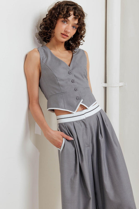 Power Lines Woven Vest in grey, view 1 — Soul Flow Apparel
