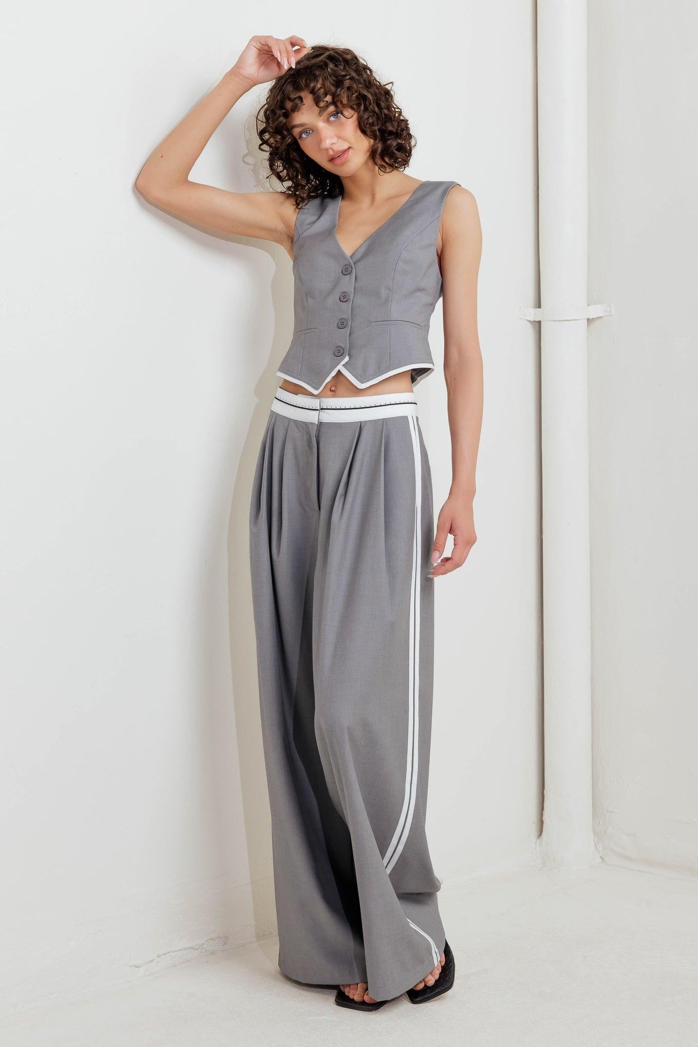 Power Lines Woven Vest in grey, view 2 — Soul Flow Apparel