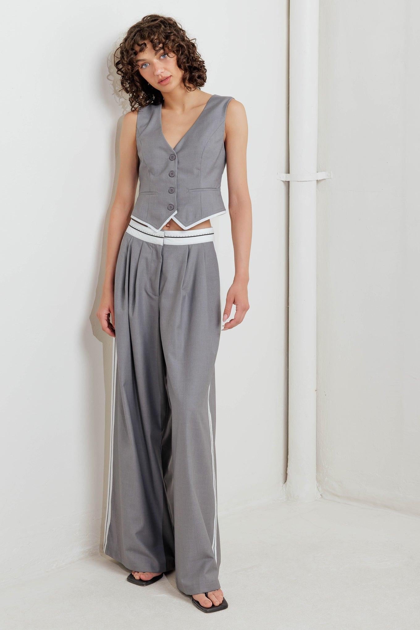 Power Lines Woven Vest in grey, view 6 — Soul Flow Apparel