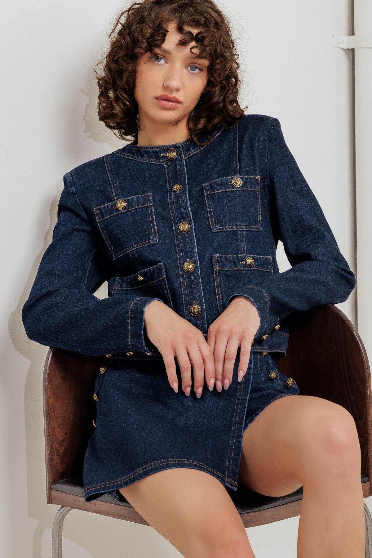 Glam Code Denim Jacket in indigo, view 6 — Soul Flow Apparel