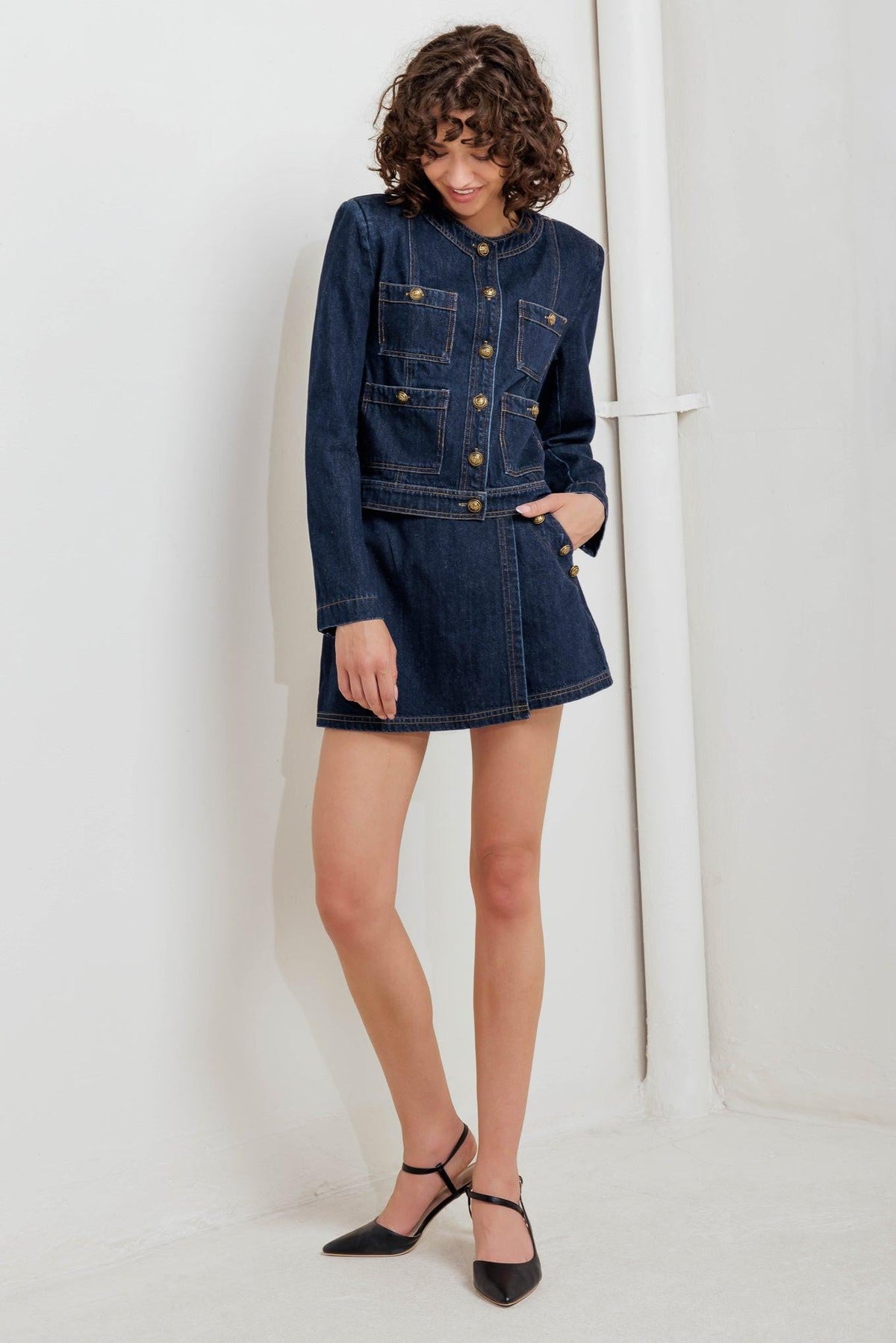 Glam Code Denim Jacket in indigo, view 7 — Soul Flow Apparel