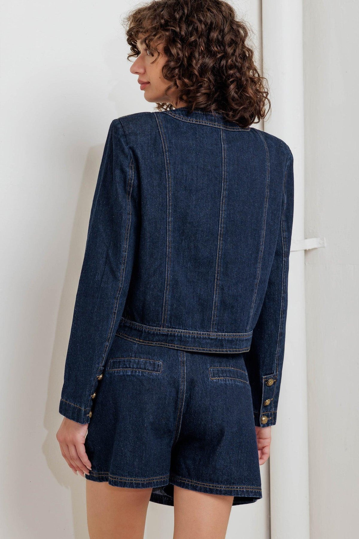 Glam Code Denim Jacket in indigo, view 8 — Soul Flow Apparel
