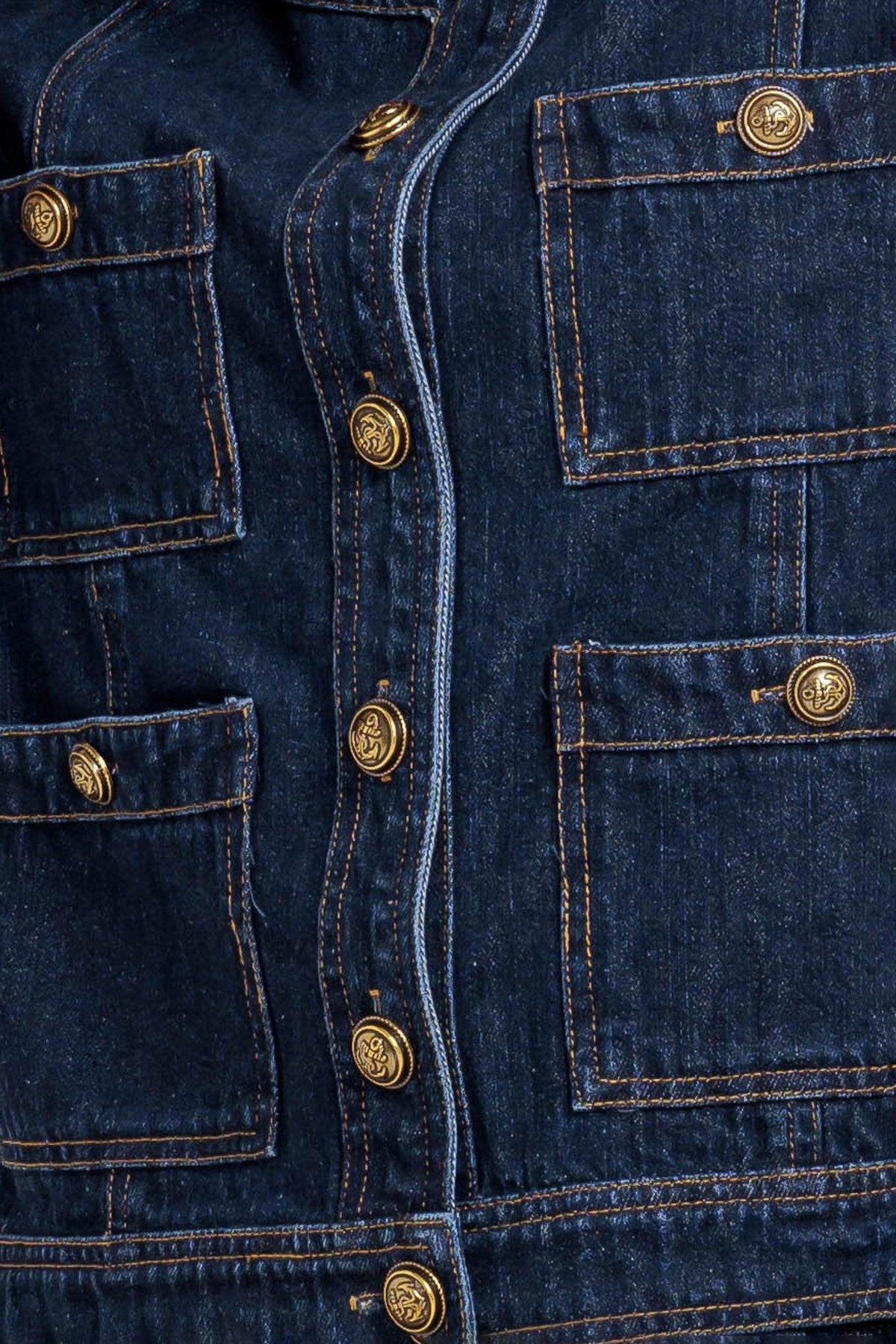 Glam Code Denim Jacket in indigo, fabric swatch — Soul Flow Apparel