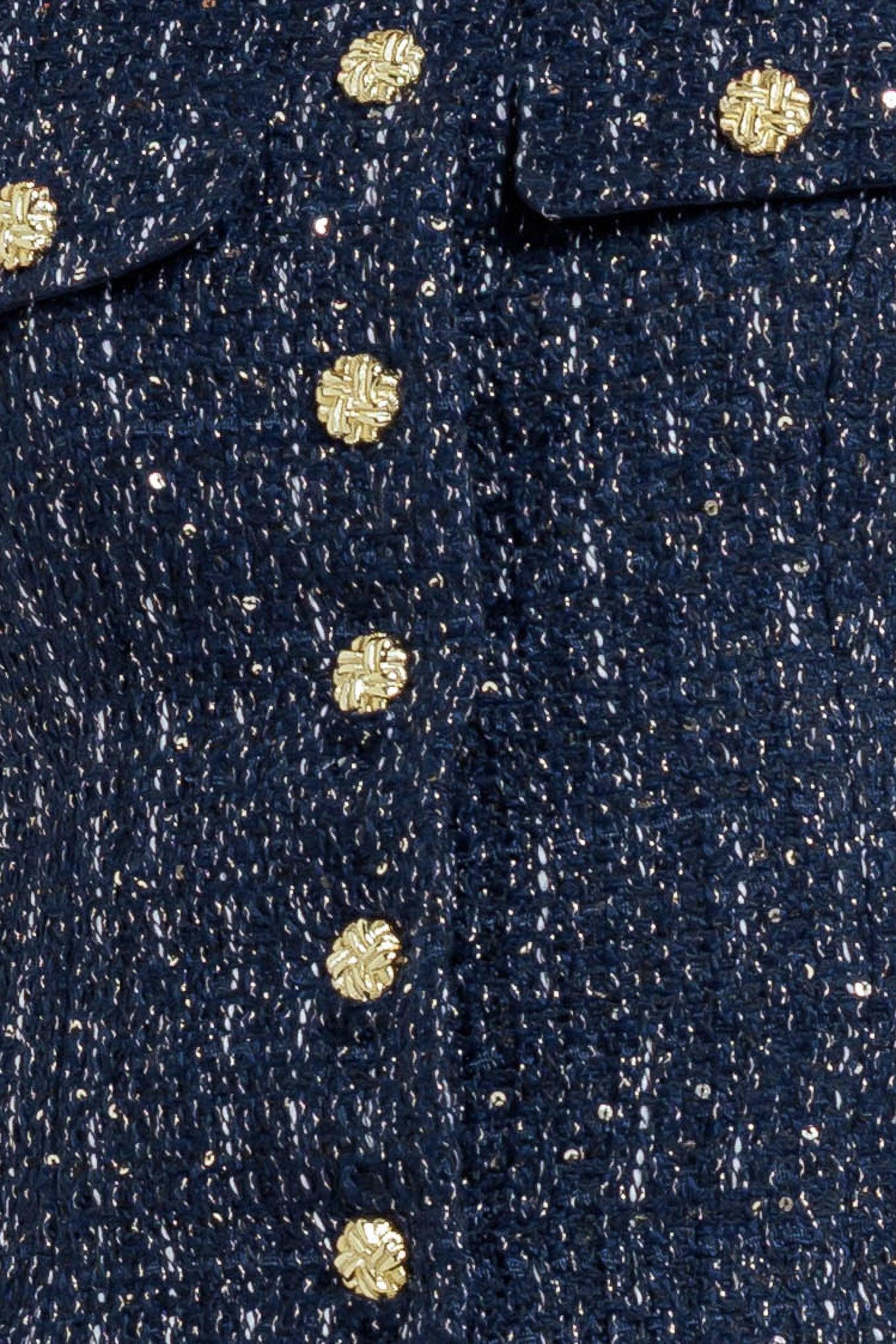 Parisian Tweed Navy Woven Tweed Vest, fabric swatch — Soul Flow Apparel