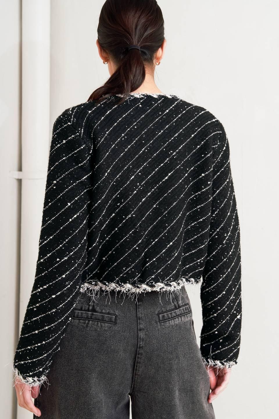 Noir Linear Sweater Knit Jacket in black, view 4 — Soul Flow Apparel