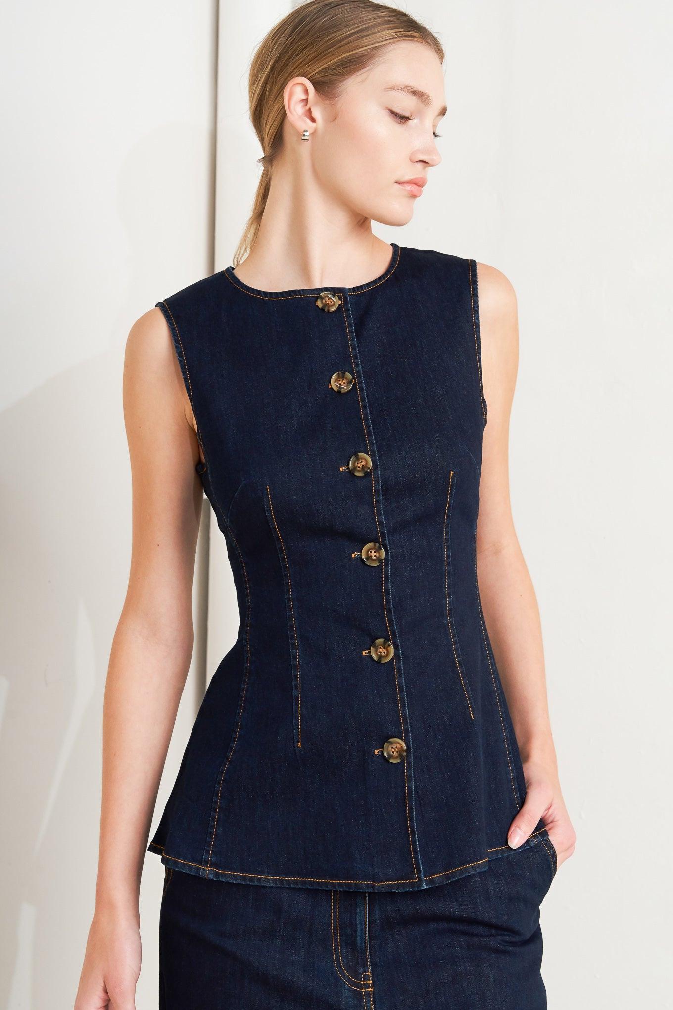 Euro City Denim Vest, view 1 — Soul Flow Apparel