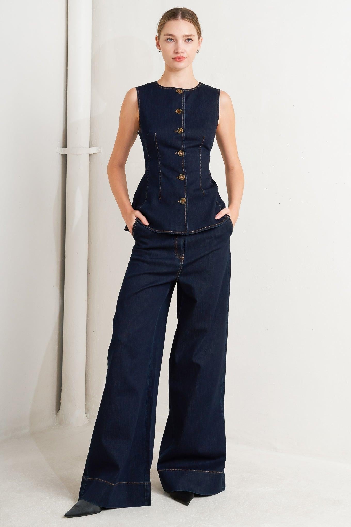 Euro City Denim Vest, view 2 — Soul Flow Apparel