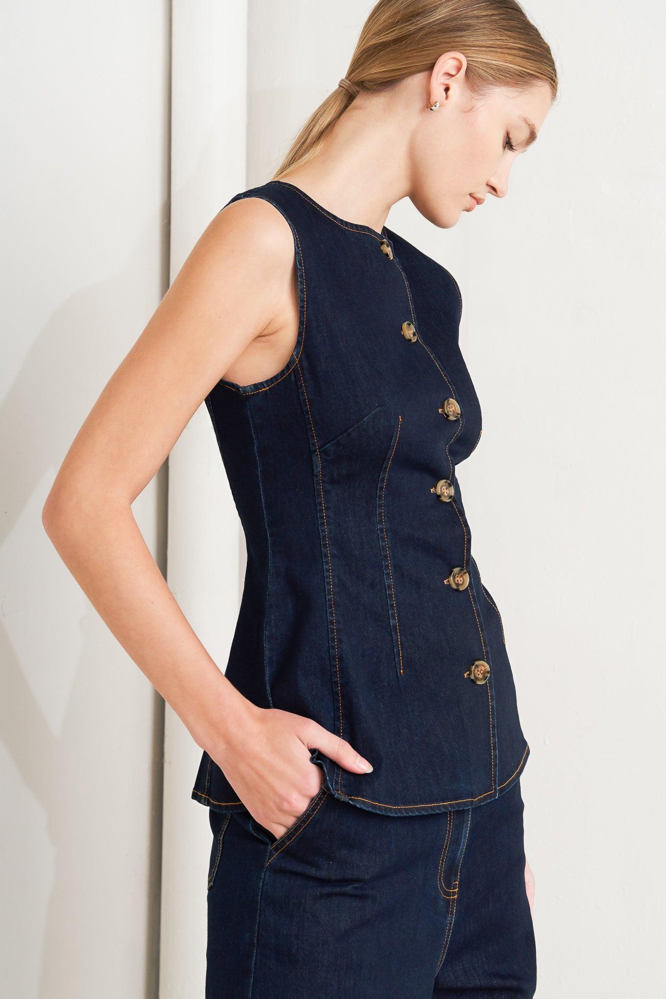 Euro City Denim Vest, view 4 — Soul Flow Apparel