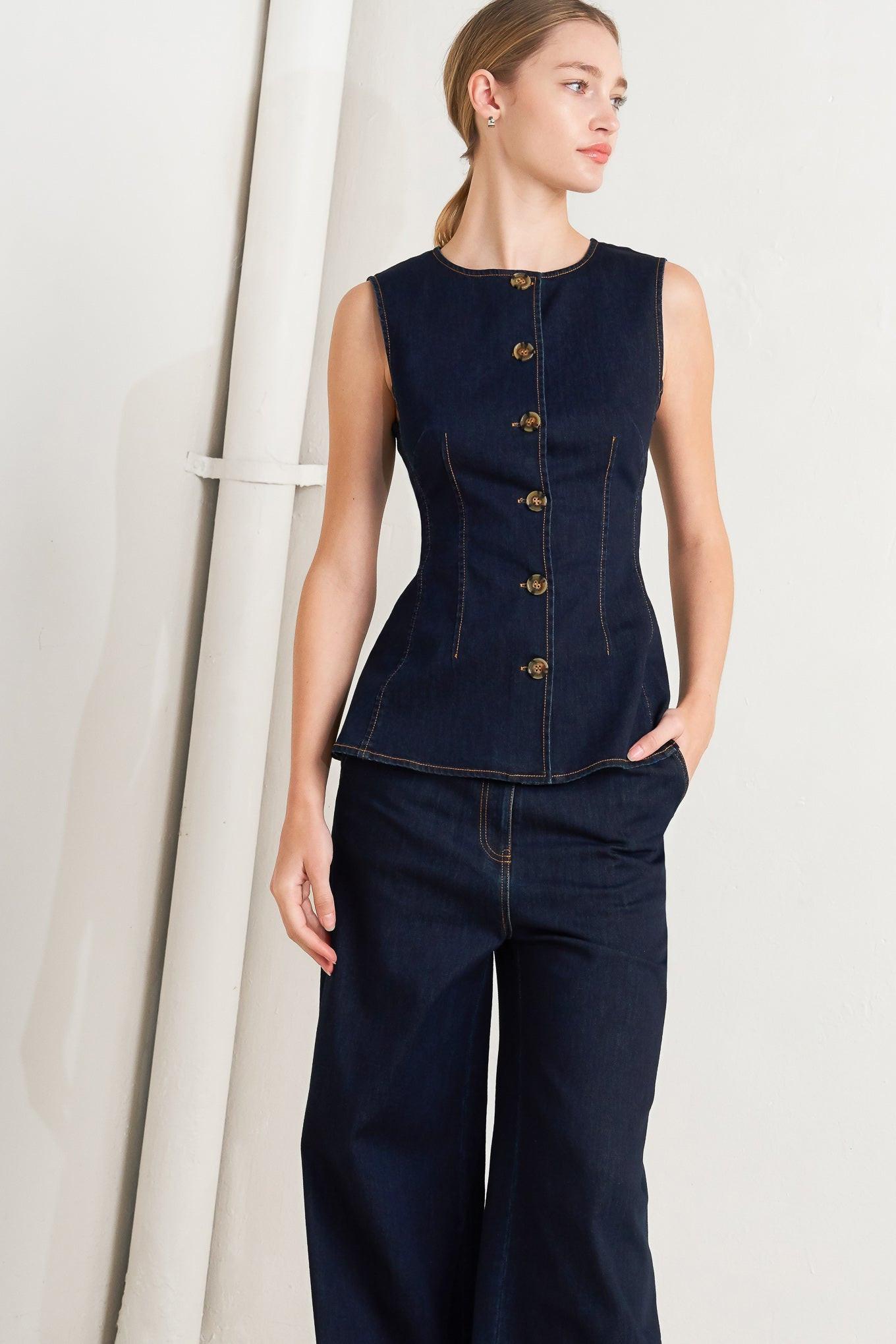 Euro City Denim Vest, view 5 — Soul Flow Apparel