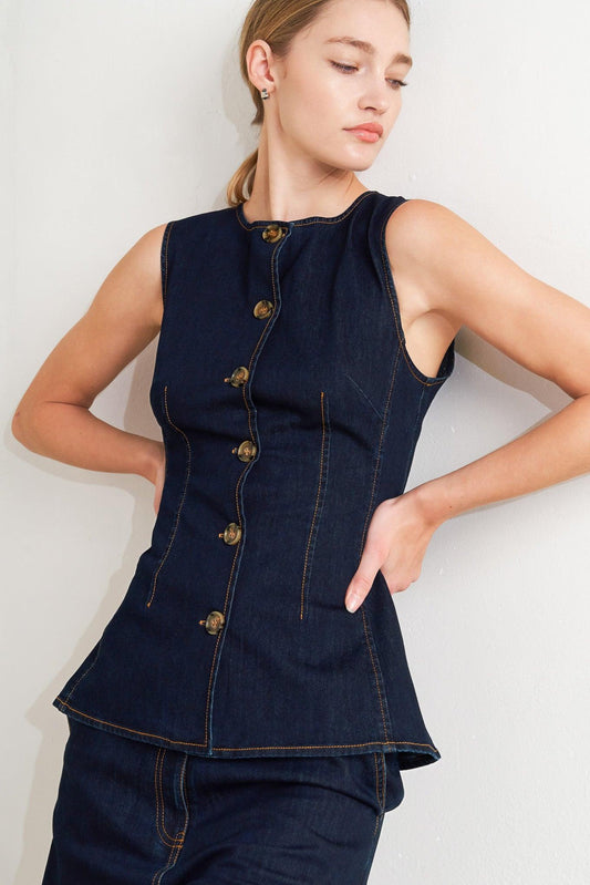 Euro City Denim Vest, view 6 — Soul Flow Apparel