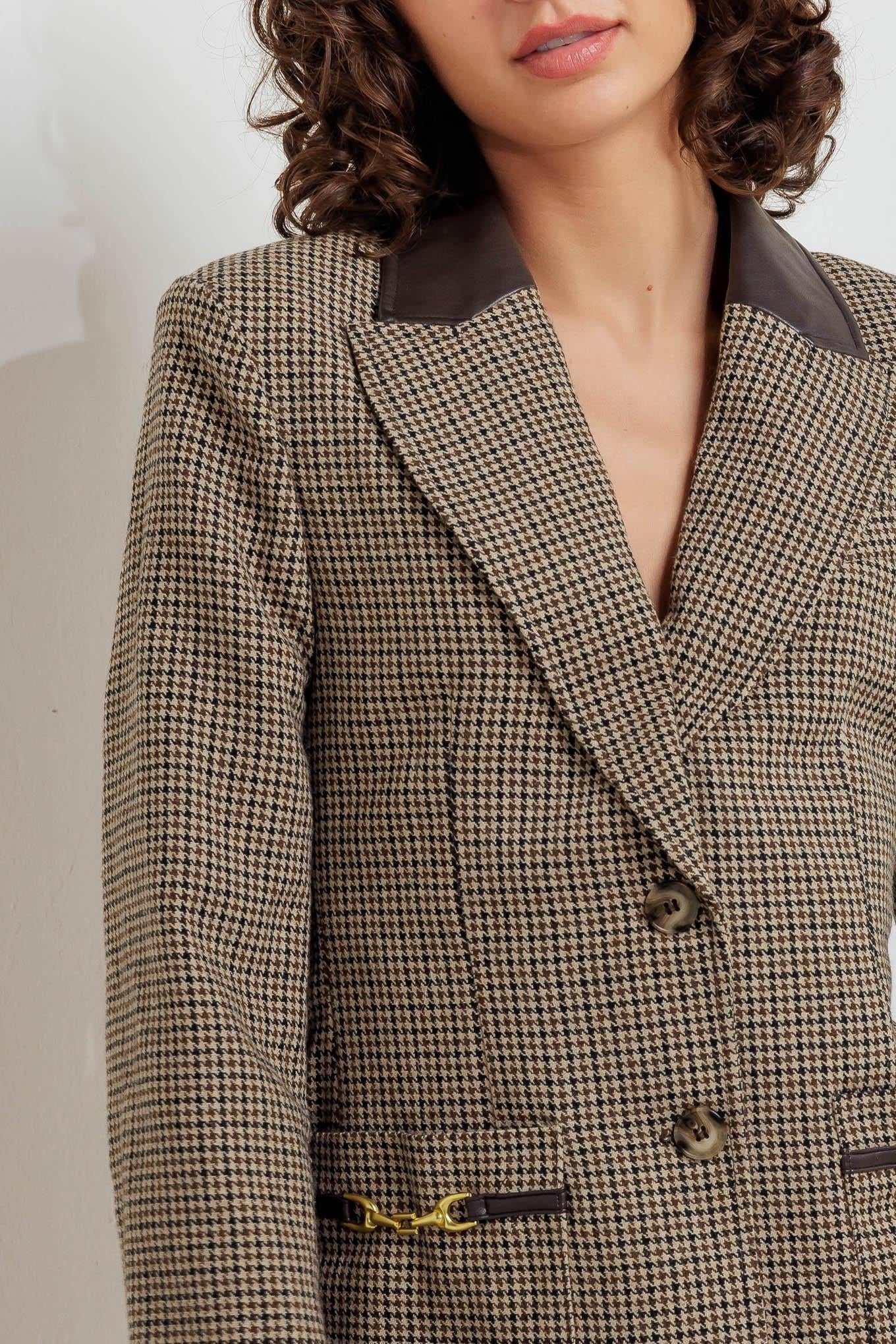 Preppy Edge Woven Jacket in brown multi, view 6 — Soul Flow Apparel