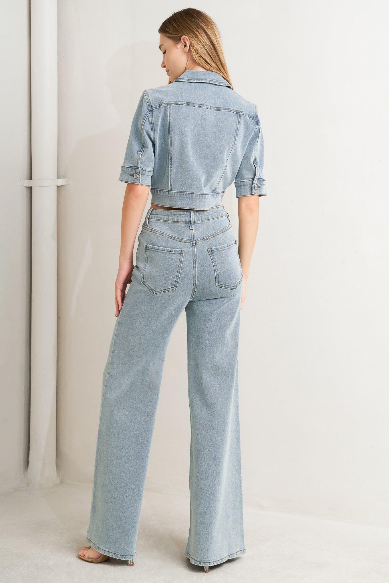 Modern Neutral Denim Jacket in light, view 7 — Soul Flow Apparel