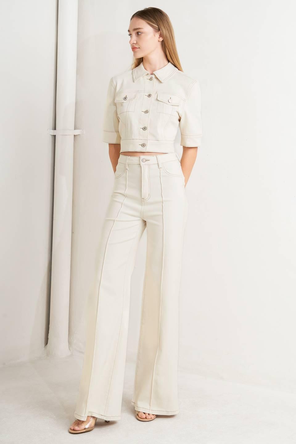 Modern Neutral Twill Jacket in ecru, view 2 — Soul Flow Apparel