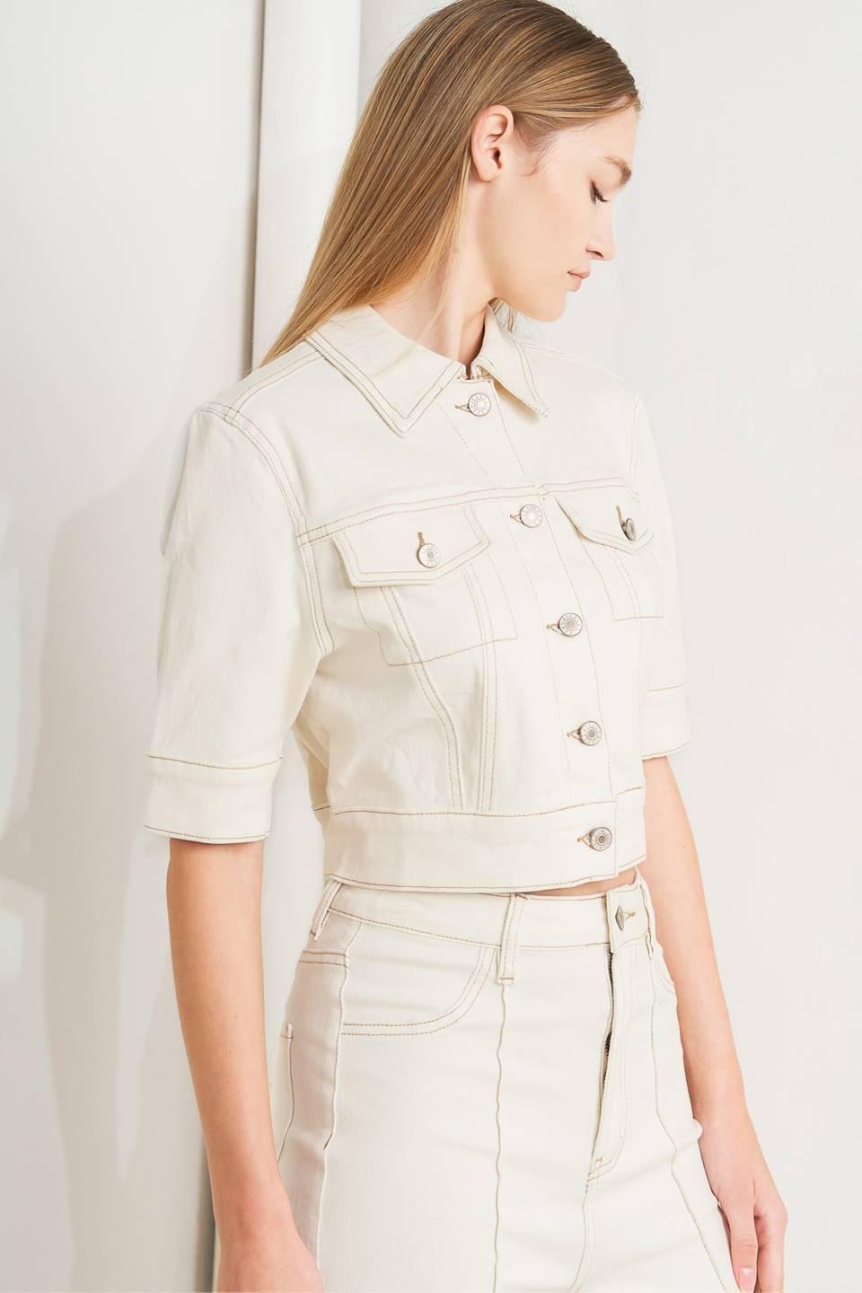 Modern Neutral Twill Jacket in ecru, view 3 — Soul Flow Apparel
