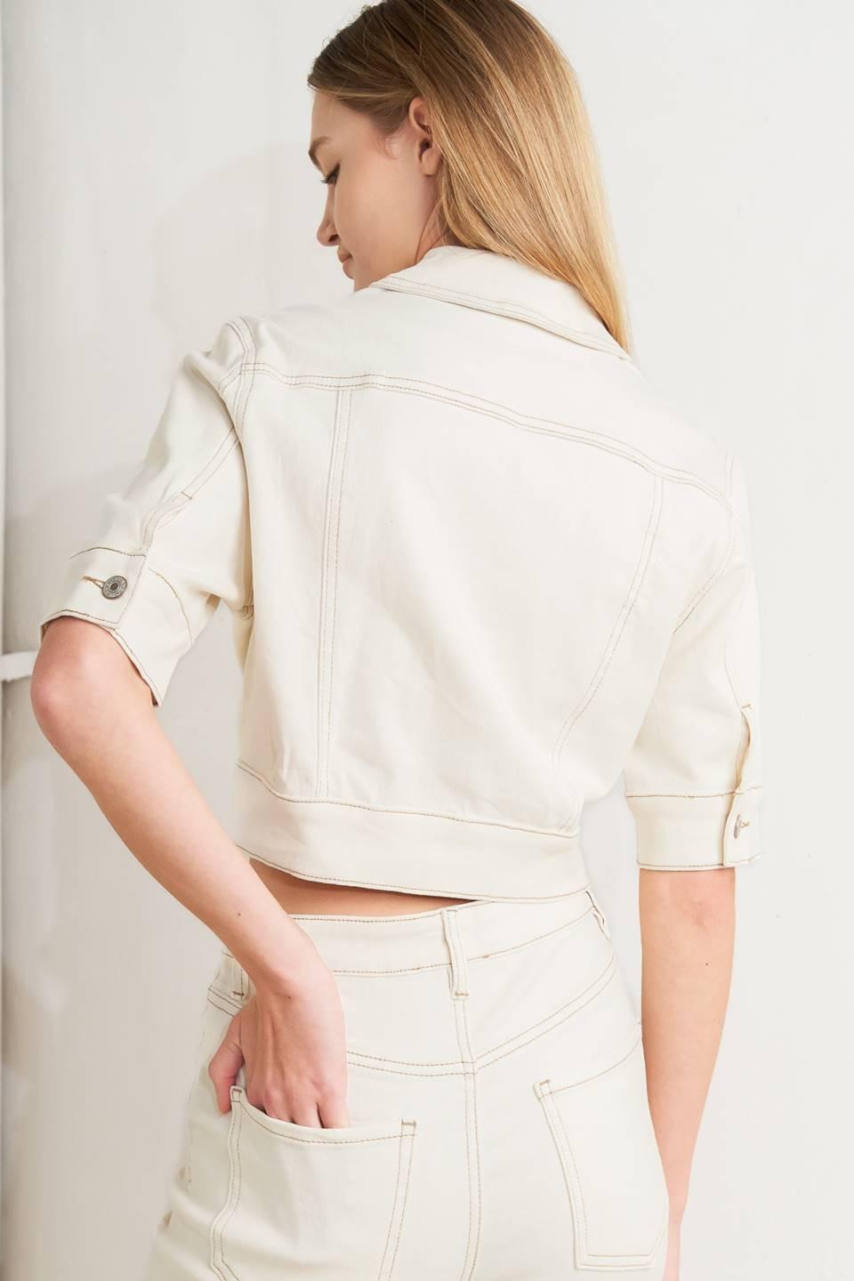 Modern Neutral Twill Jacket in ecru, view 6 — Soul Flow Apparel