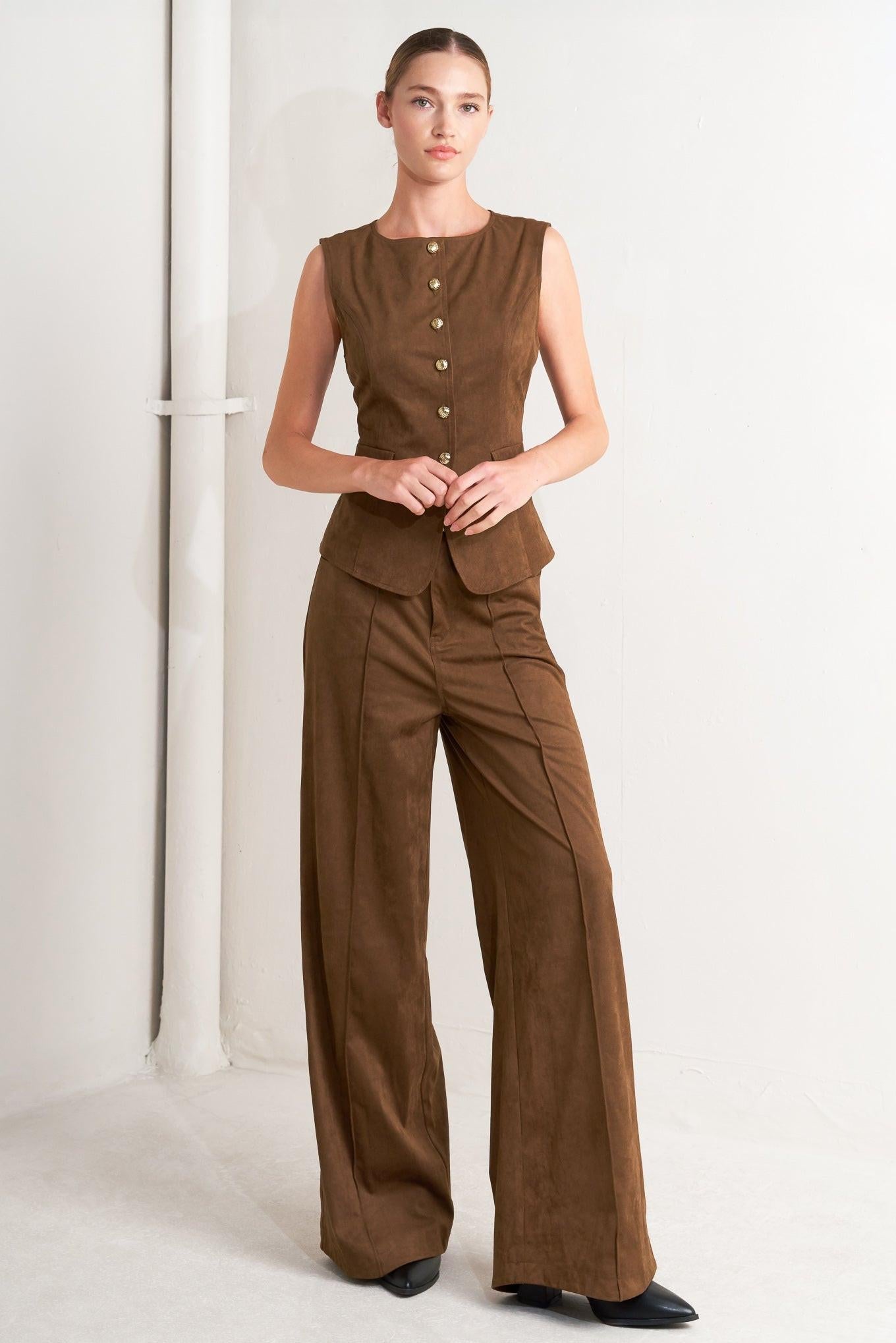 Brown Sugar Faux Suede Vest, view 3 — Soul Flow Apparel