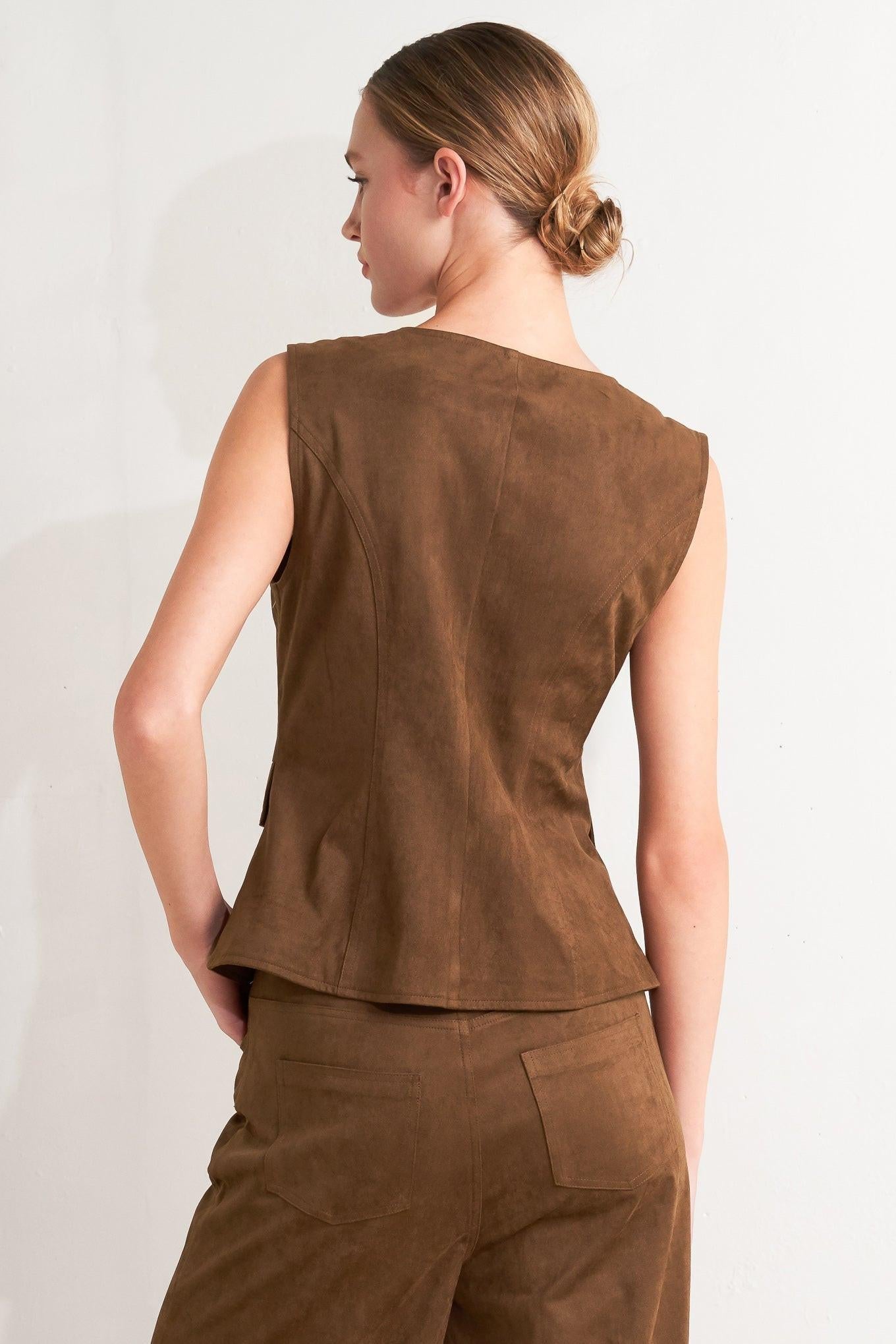 Brown Sugar Faux Suede Vest, view 6 — Soul Flow Apparel